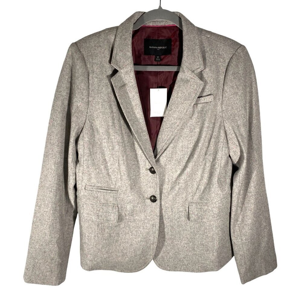Banana Republic Womens light gray wool/ pink flecks Wool Blend Blazer Jacket Gra